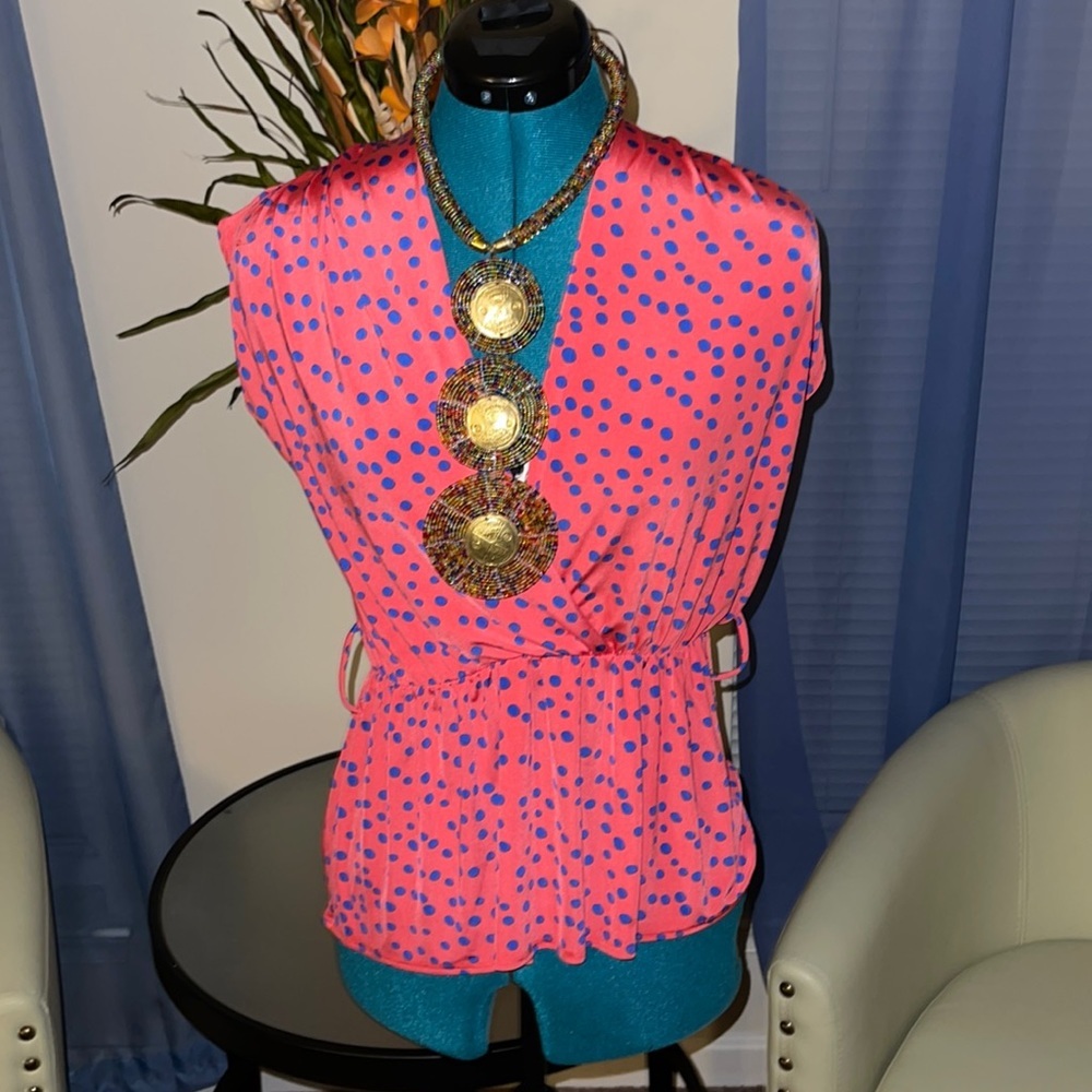 Celine | Orange & Blue Polka Dot Sleeveless Top​